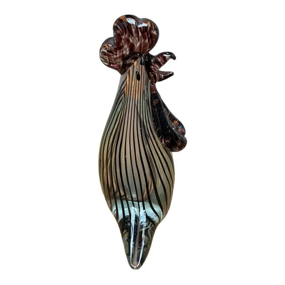 Purple & Clear Glass Figurine Rooster Glass Bird Mid Century Modern Glass Art